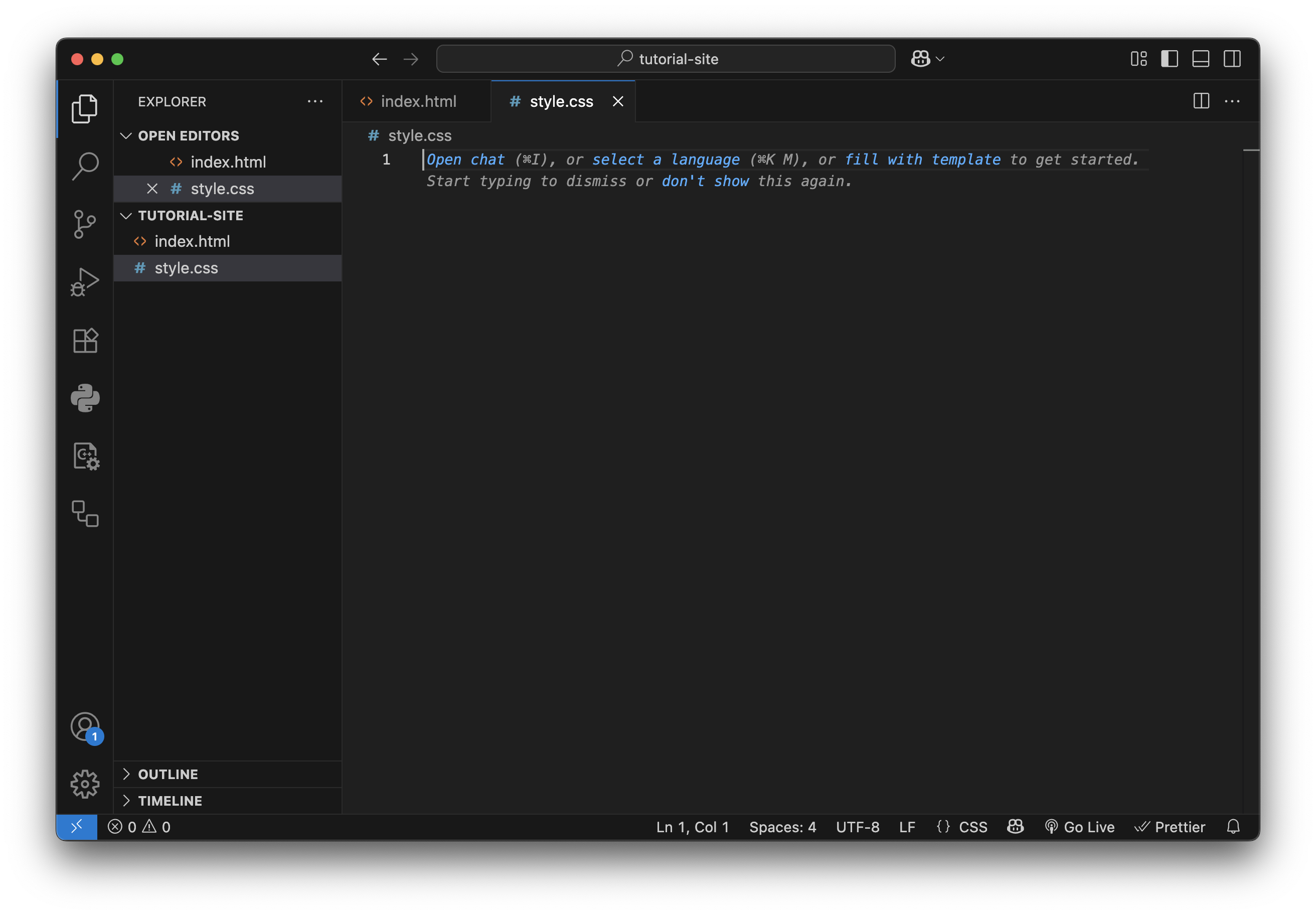 Create index.html and style.css