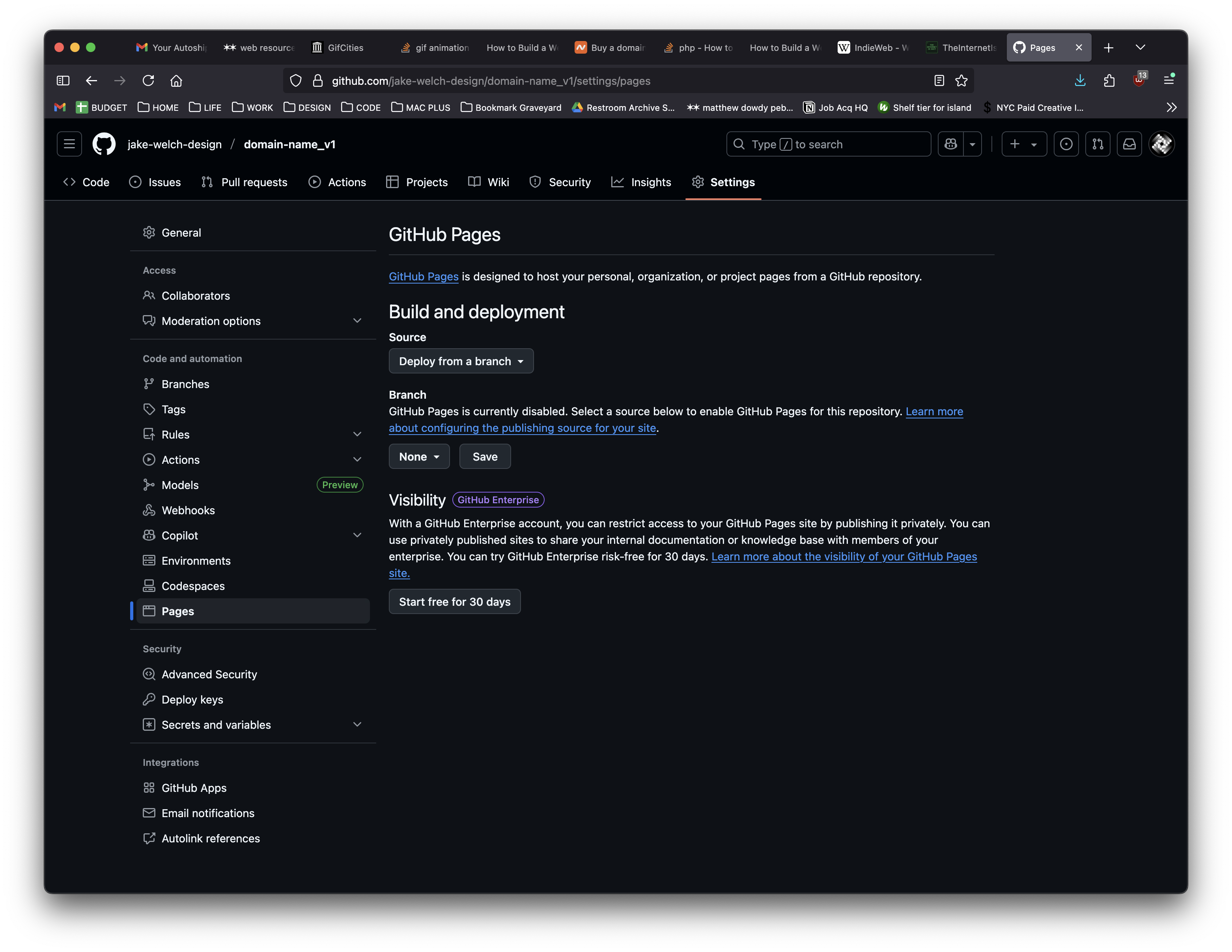 Go to the pages section in your GitHub repository settings